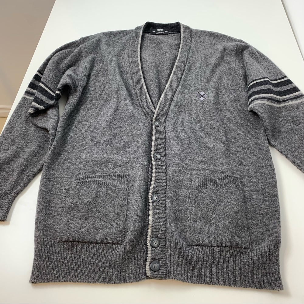 St Michael Cardigan Sweater Knit Gray Sz Medium Lambswool Pockets Grandpacore UK - Picture 4 of 10